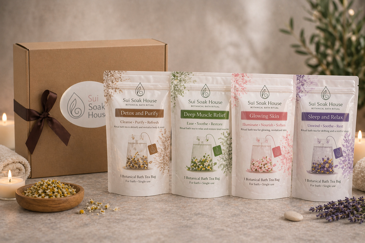 The Ritual Collection – Mix & Match 4 Natural Soaks for Sleep, Detox, Glow & Muscle Relief